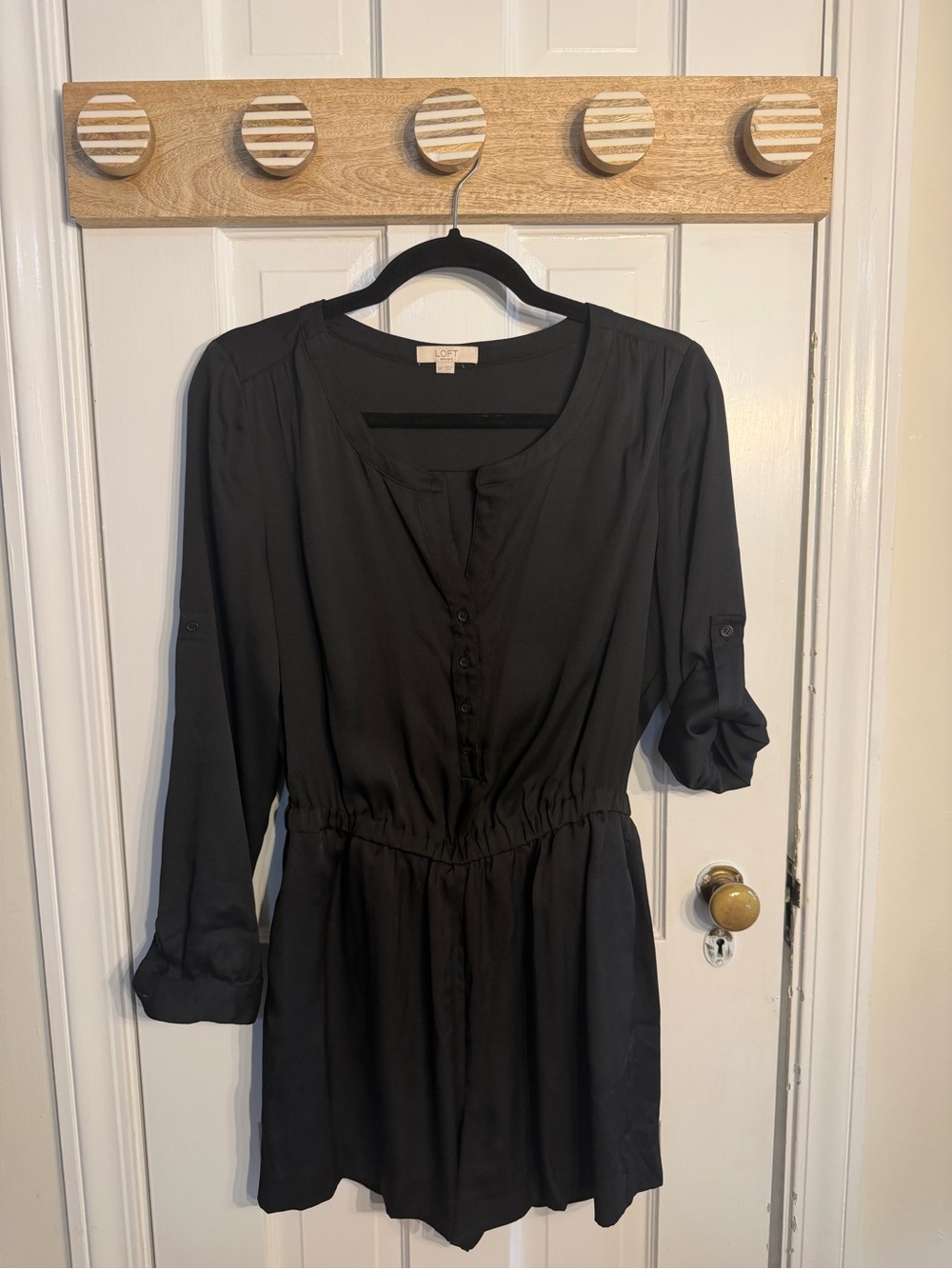 LOFT Black Long Sleeve Roll Tab Elastic Waist Romper Small